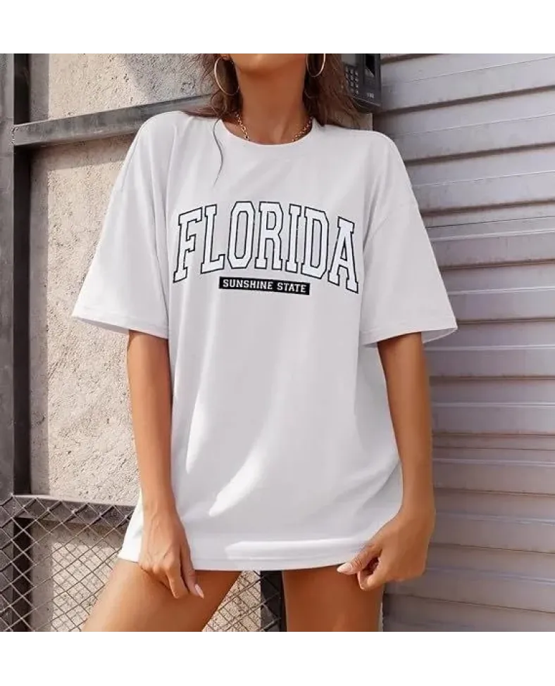 Kadın Bisiklet Yaka Baskılı T-shirt - Beyaz