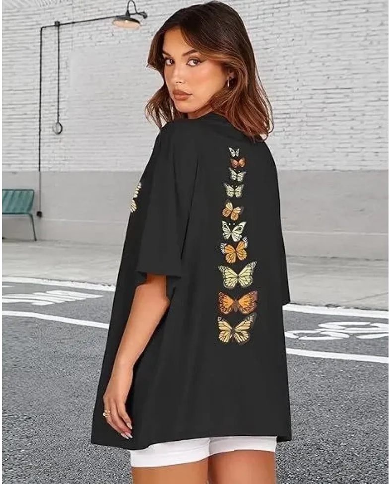 Kadın Bisiklet Yaka Baskılı T-shirt - Siyah