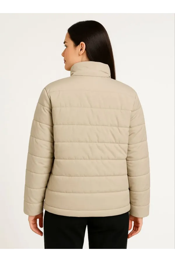 Kadın Bomber Mont Ceket – Su İtici Kumaş, Kapitone Astarlı, Fermuarlı, Kışlık - Bej