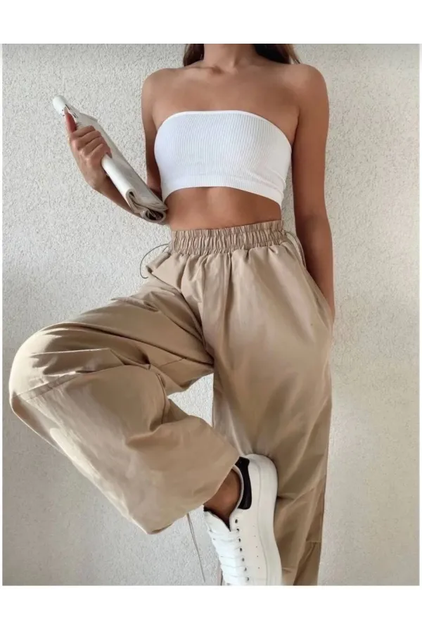 Kadın Cepli Paraşut Pantalon - Bej