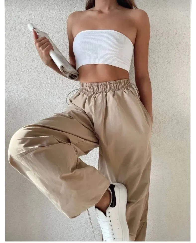 Kadın Cepli Paraşut Pantalon - Bej