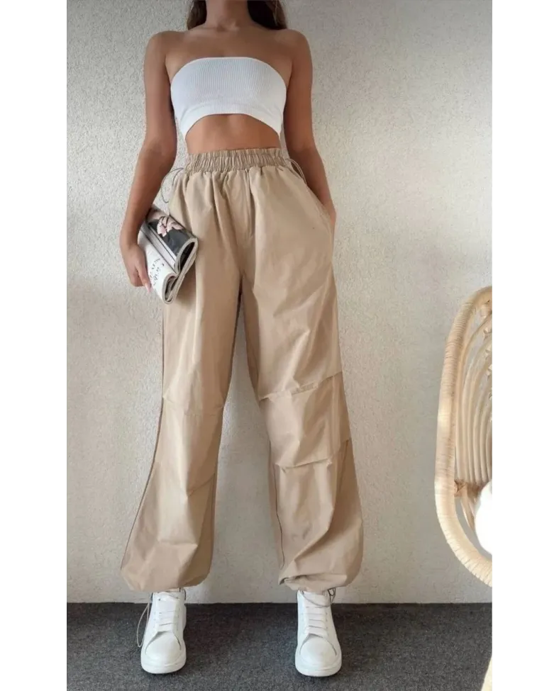 Kadın Cepli Paraşut Pantalon - Bej