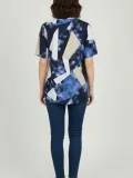 Kadın Desenli Püsküllü Viskon Bluz Bebe Yaka Kısa Kollu Big Size Rahat Kesim - Desenli