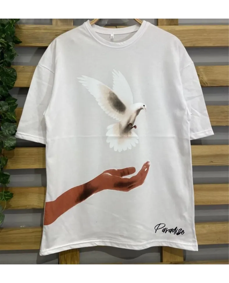 Kadın Dijital Baskılı T-Shirt - Beyaz