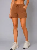 Kadın Dokuma Kumaş Cepli Bağcıklı Regular Fit Yazlık Şort - Kahverengi