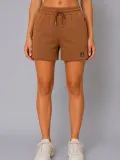 Kadın Dokuma Kumaş Cepli Bağcıklı Regular Fit Yazlık Şort - Kahverengi