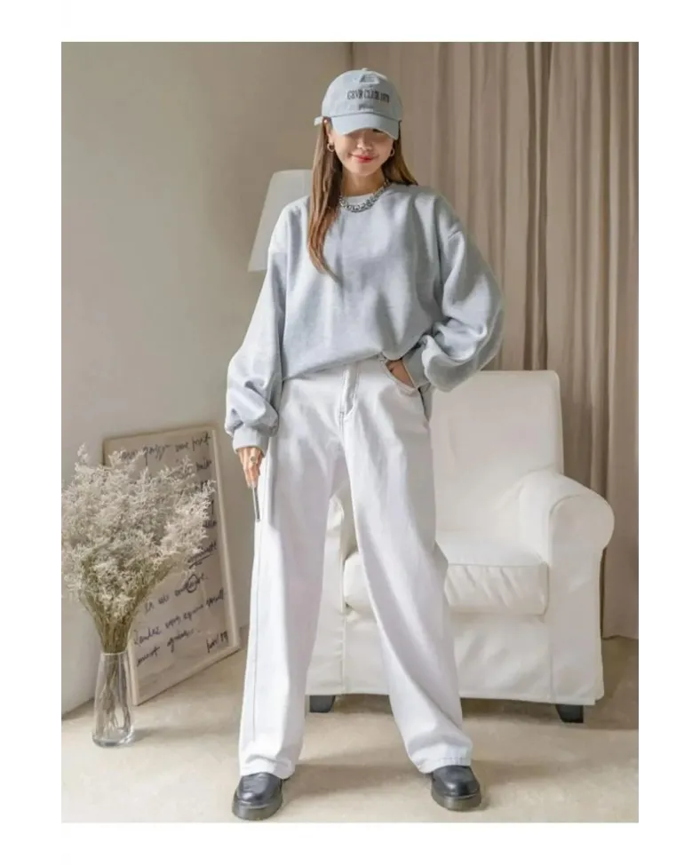 Kadın Düz Bisiklet Yaka Sweat - Gri