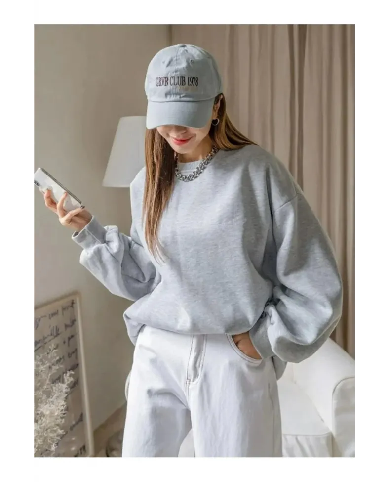 Kadın Düz Bisiklet Yaka Sweat - Gri