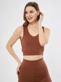 Kadın Fitilli Baskılı Crop - Kahve