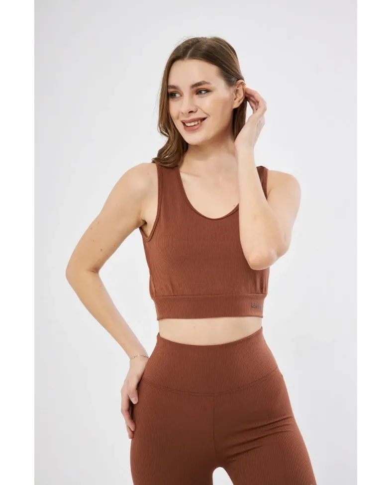 Kadın Fitilli Baskılı Crop - Kahve