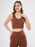 Kadın Fitilli Baskılı Crop - Kahve