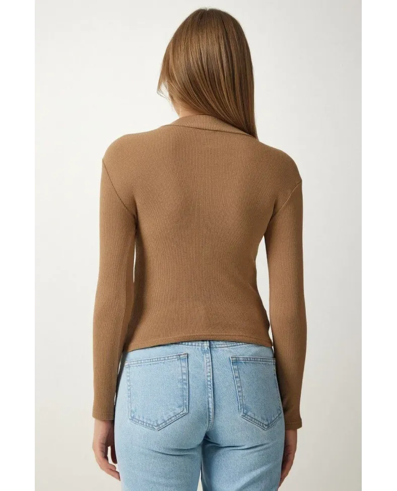 Kadın Full Likralı Fitilli Kaşkorse Body - Kahve