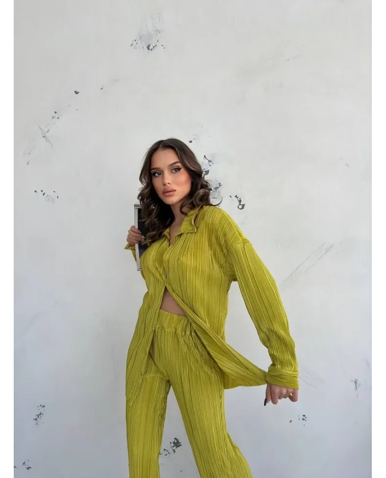 Kadın Gömlek Ve Pantolon Takım - Açık Yeşil