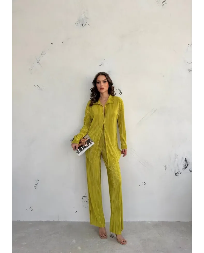 Kadın Gömlek Ve Pantolon Takım - Açık Yeşil