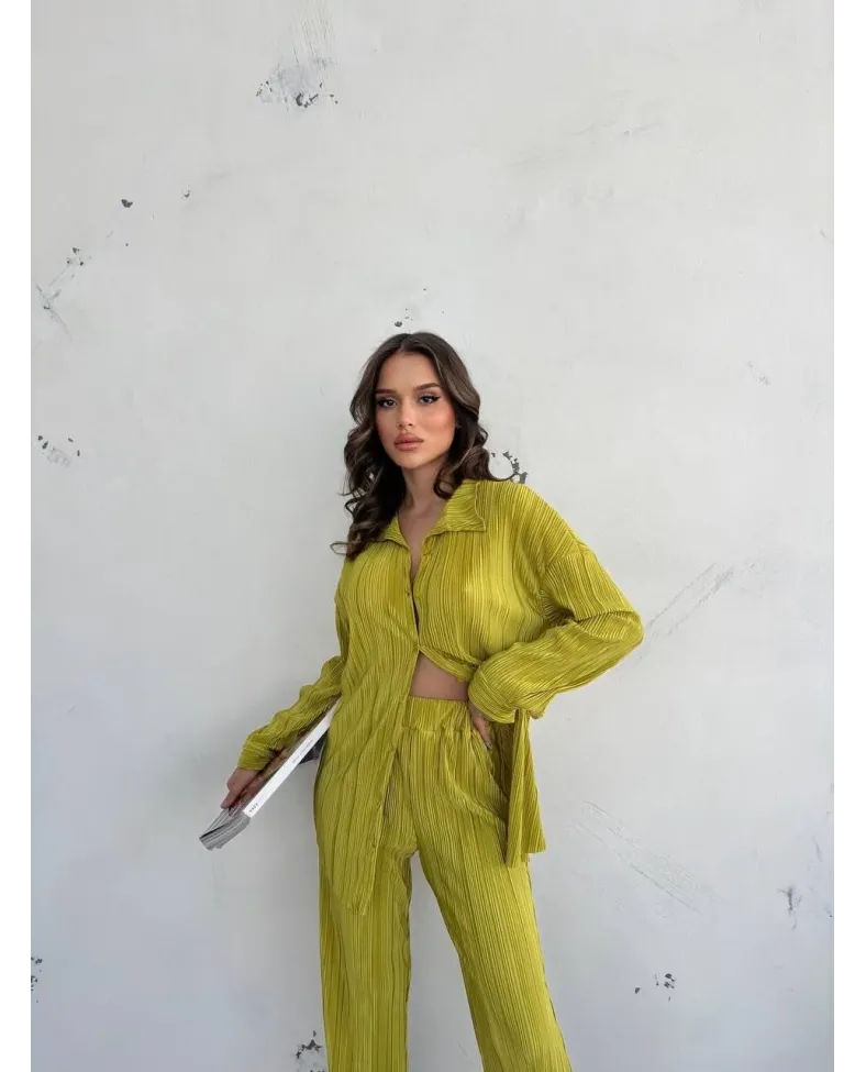 Kadın Gömlek Ve Pantolon Takım - Açık Yeşil