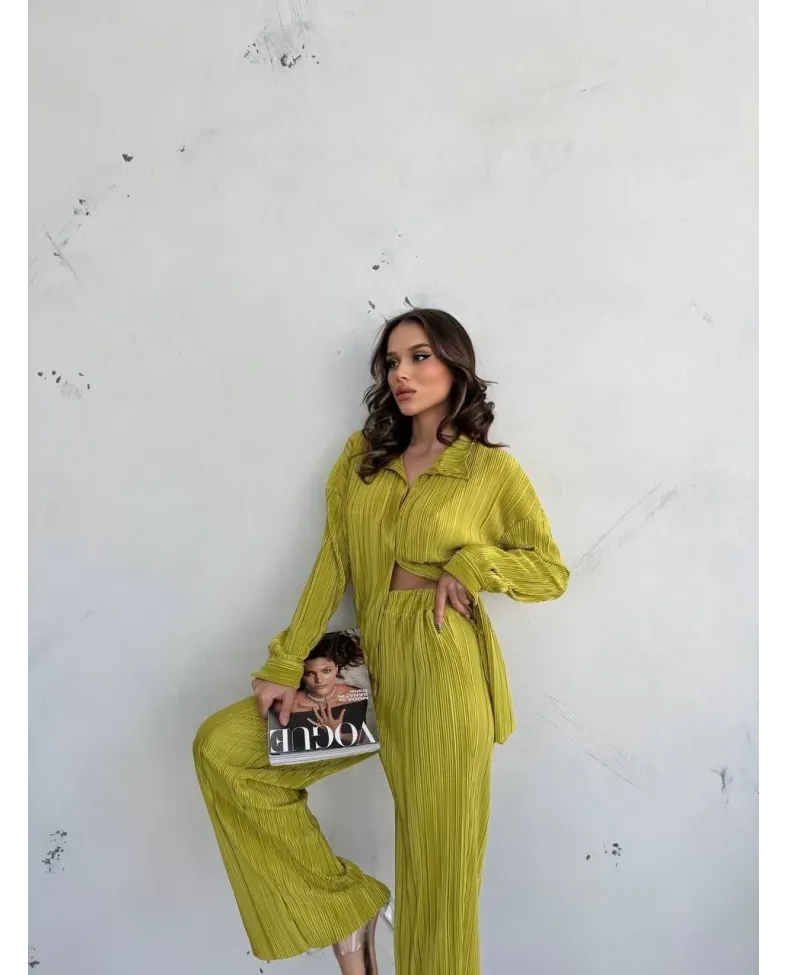 Kadın Gömlek Ve Pantolon Takım - Açık Yeşil