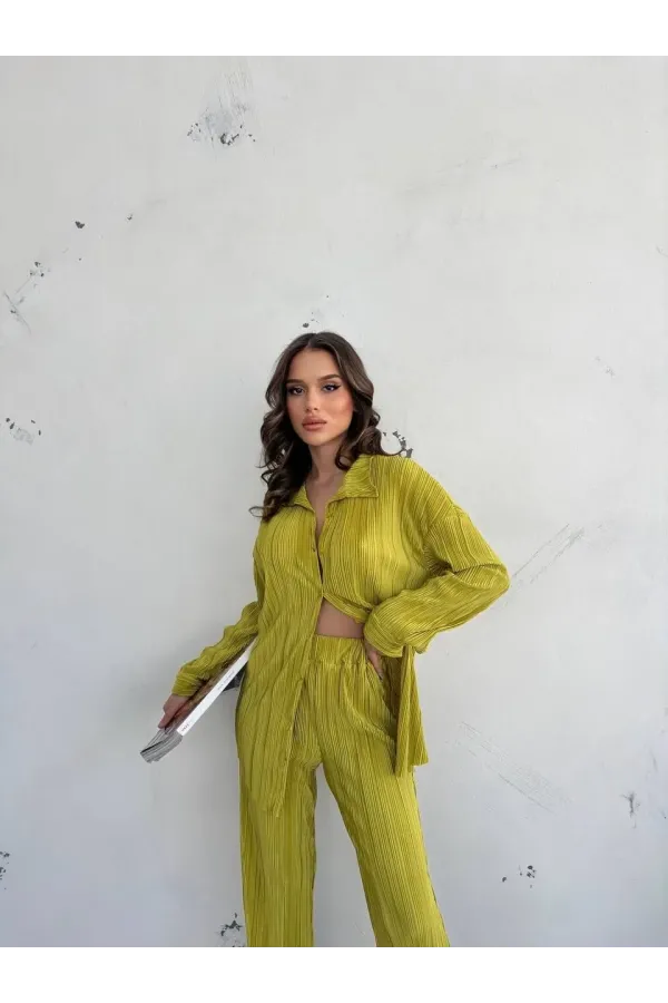 Kadın Gömlek Ve Pantolon Takım - Açık Yeşil