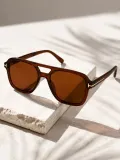 Kadın Kare Pilot Tasarım Güneş Gözlüğü Kahverengi Çerçeve Kahverengi Cam