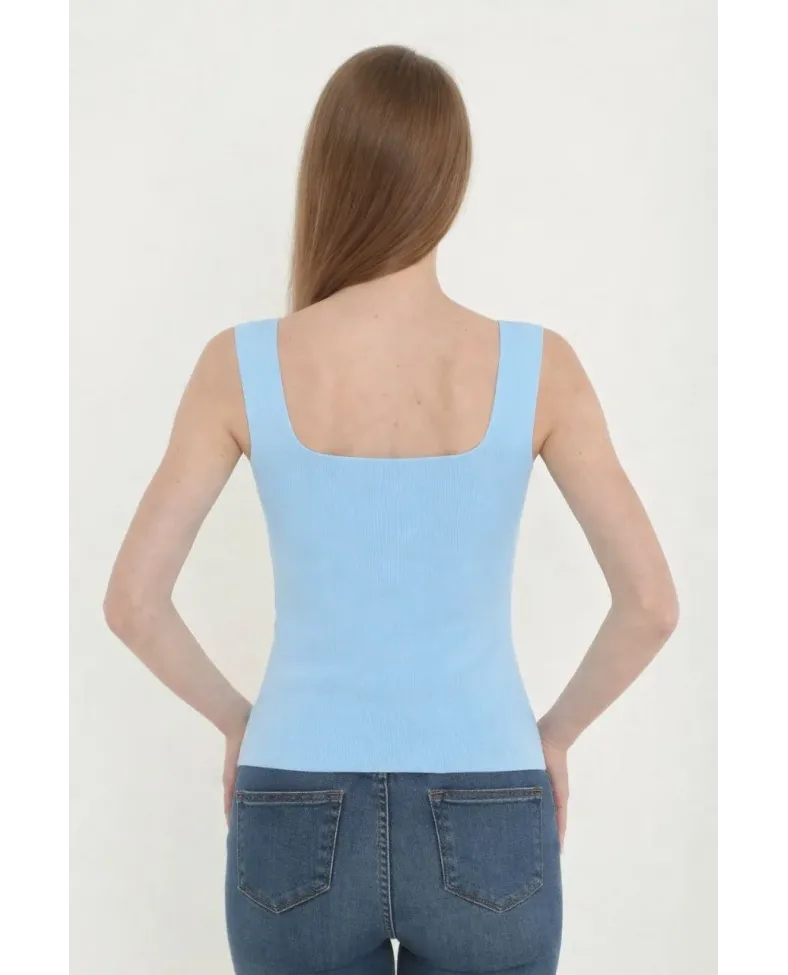 Kadın Kare Yaka Detay Crop - Mavi