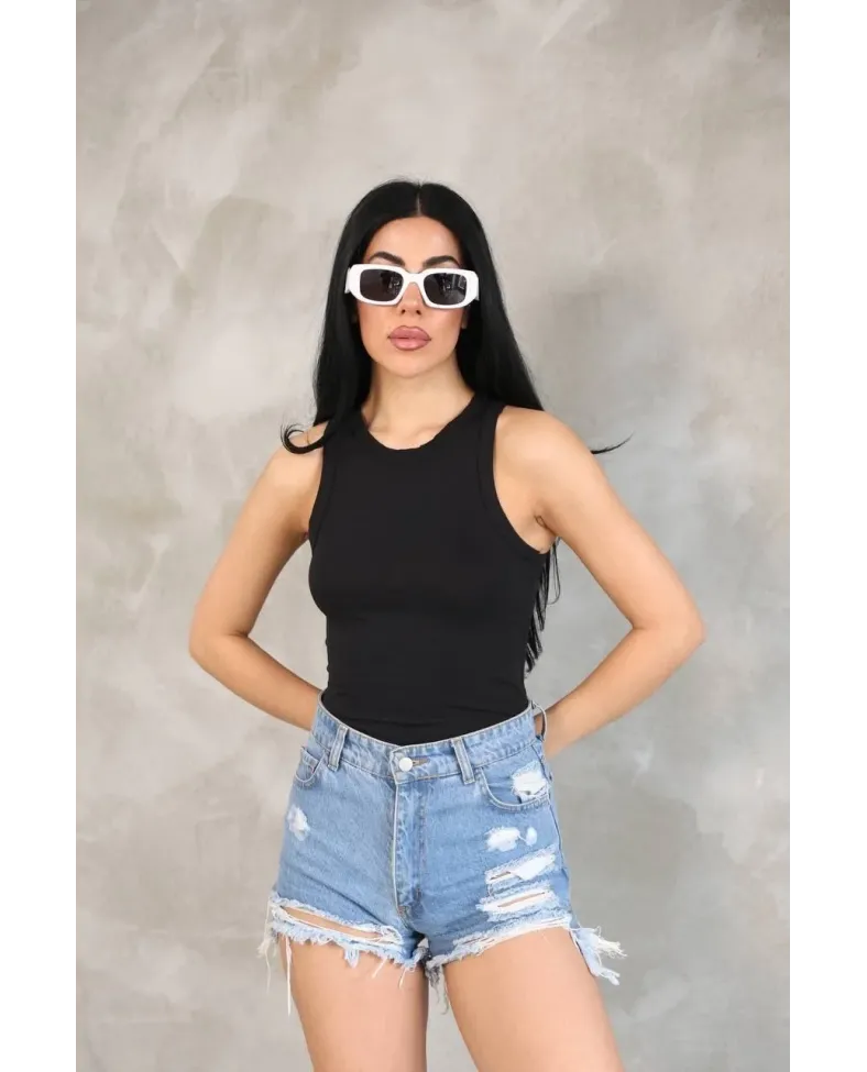 Kadın Kolsuz Badi bluz - Siyah