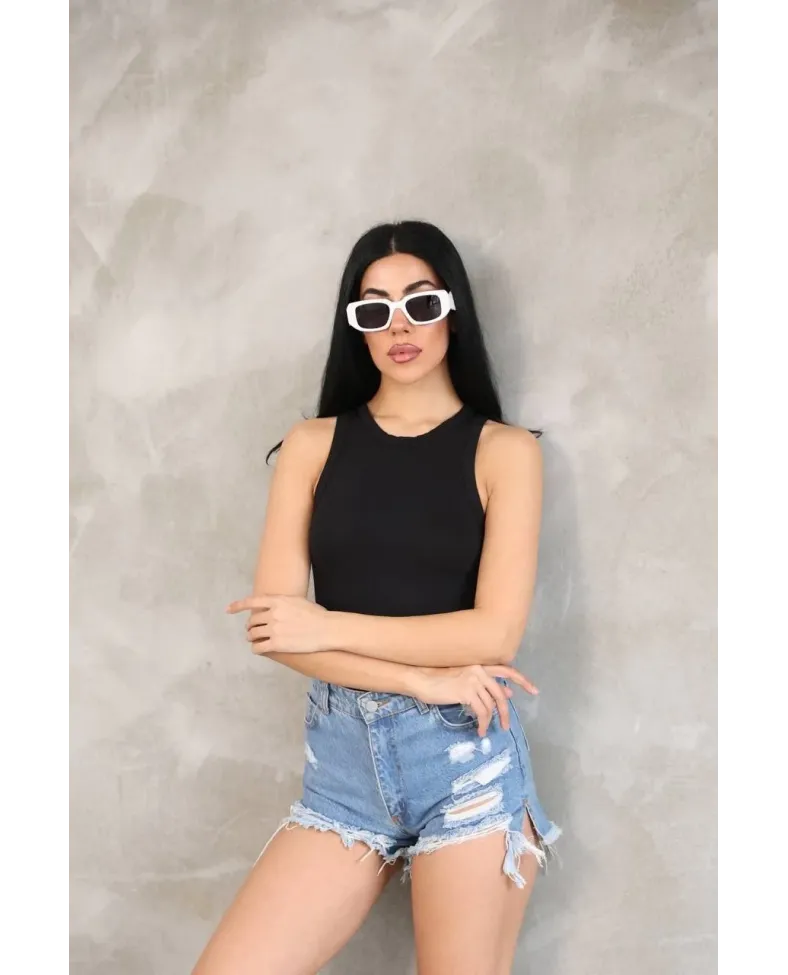 Kadın Kolsuz Badi bluz - Siyah