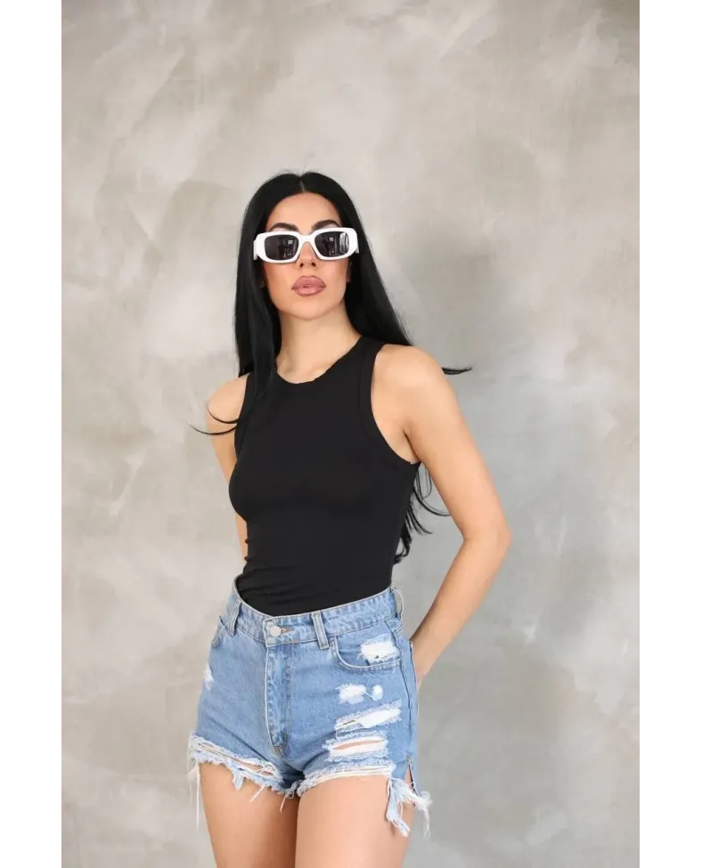 Kadın Kolsuz Badi bluz - Siyah