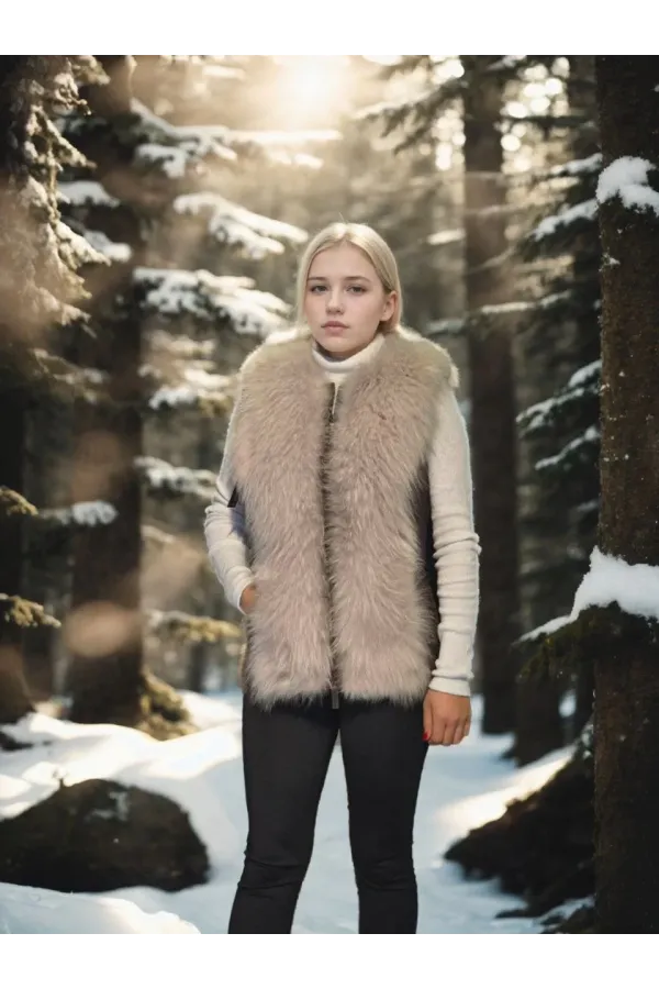 Kadın Kolsuz Fermuarlı Yelek - Kahve