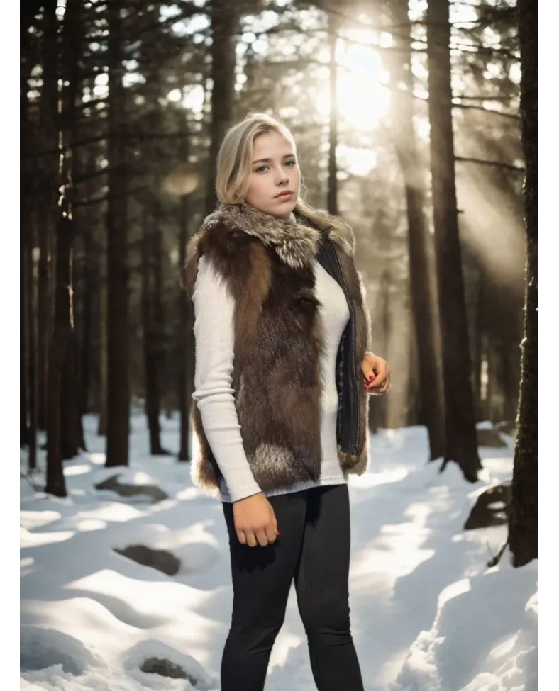 Kadın Kolsuz Fermuarlı Yelek - Kahve