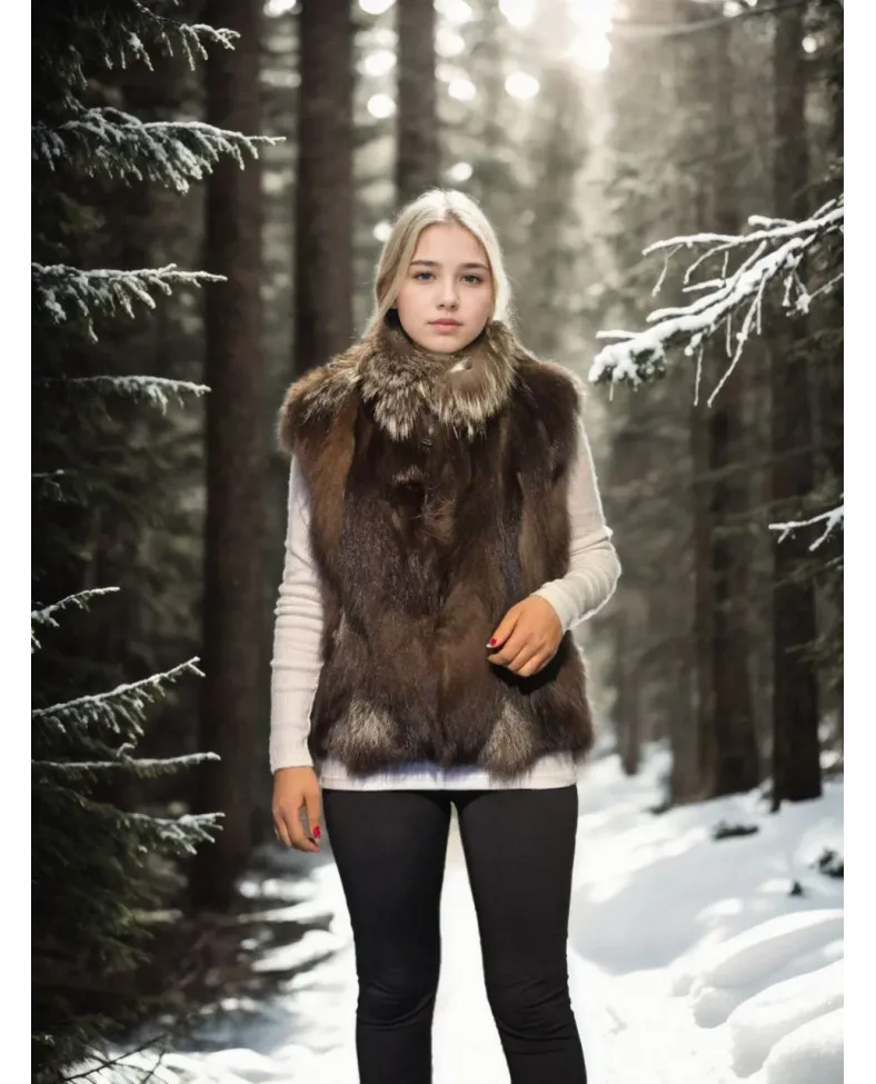 Kadın Kolsuz Fermuarlı Yelek - Kahve