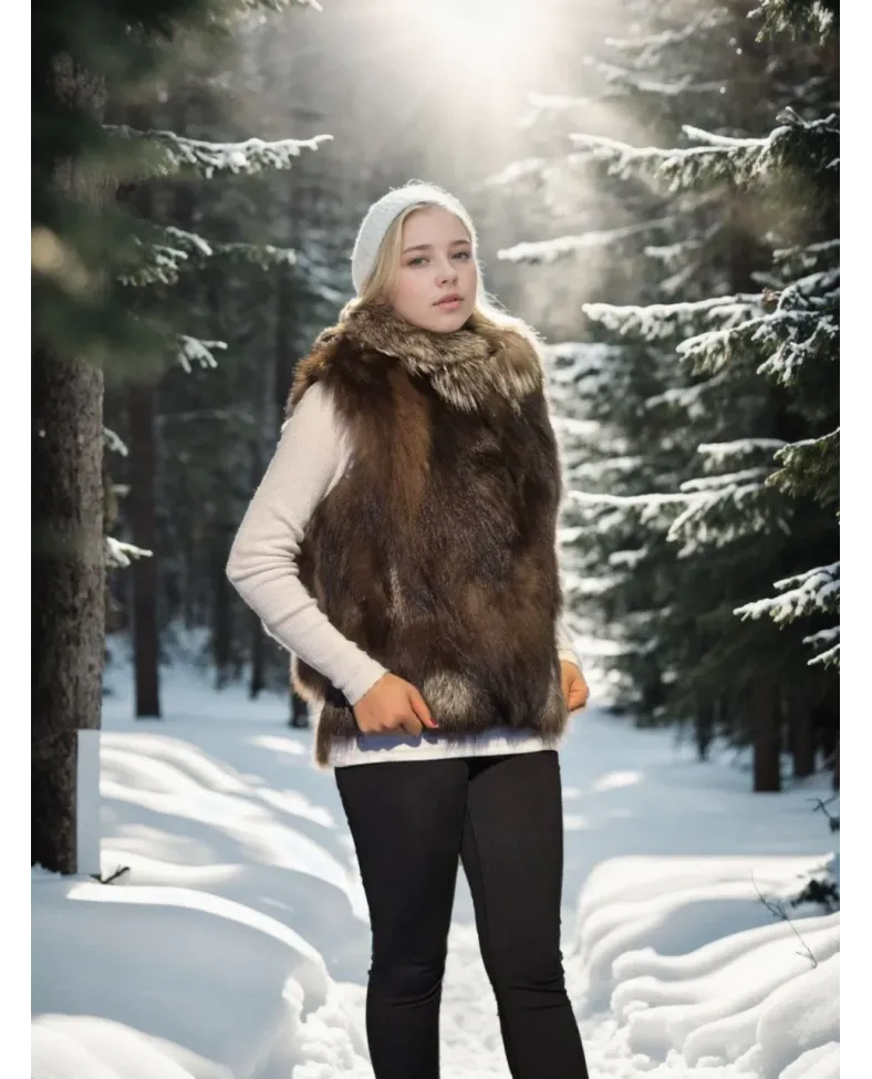 Kadın Kolsuz Fermuarlı Yelek - Kahve