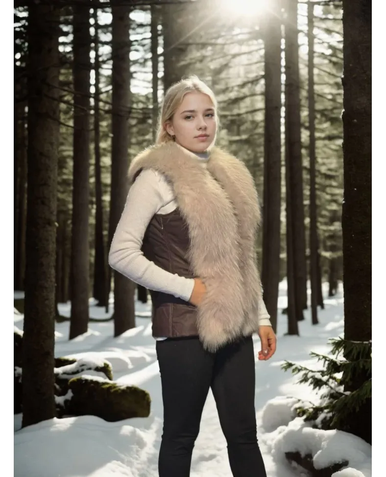 Kadın Kolsuz Fermuarlı Yelek - Kahve