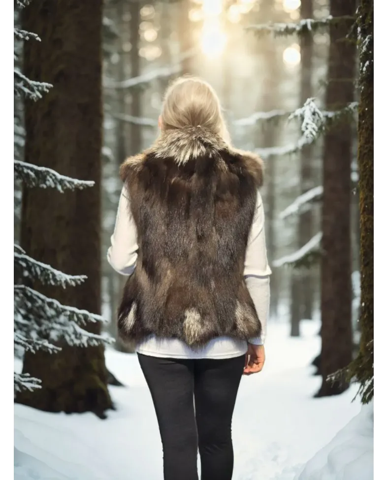 Kadın Kolsuz Fermuarlı Yelek - Kahve