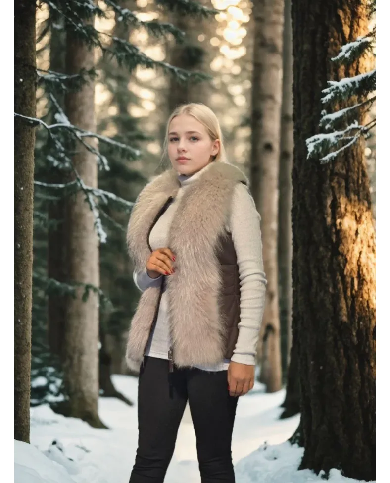 Kadın Kolsuz Fermuarlı Yelek - Kahve