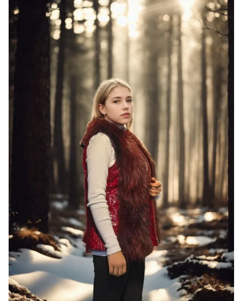 Kadın Kolsuz Fermuarlı Yelek - Kırmızı