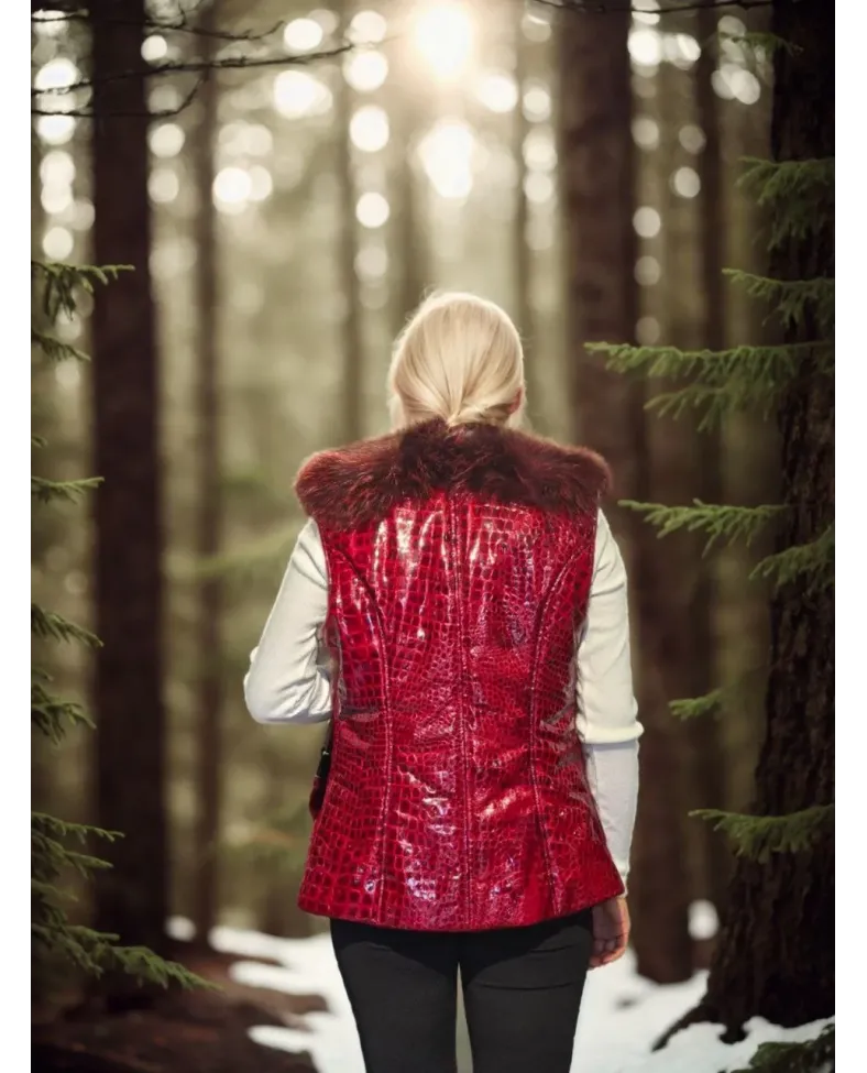 Kadın Kolsuz Fermuarlı Yelek - Kırmızı