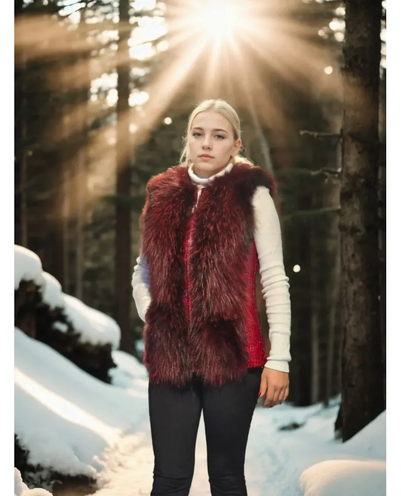 Kadın Kolsuz Fermuarlı Yelek - Kırmızı