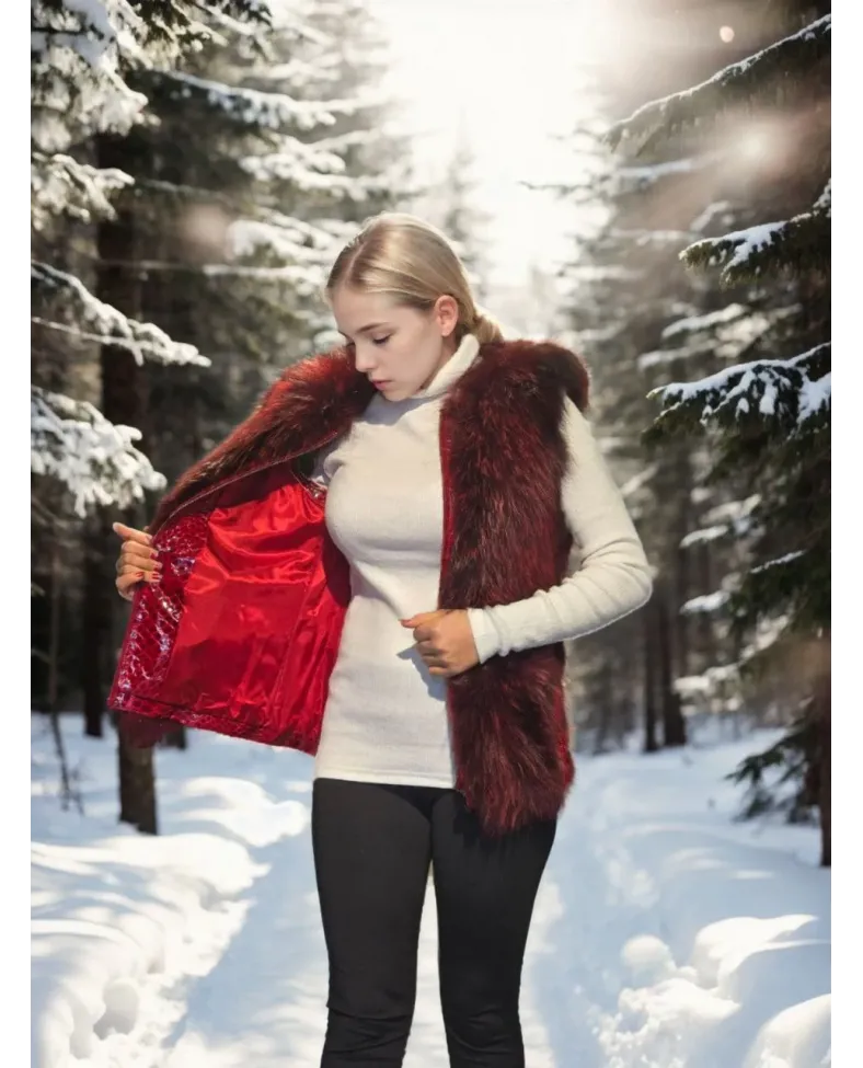 Kadın Kolsuz Fermuarlı Yelek - Kırmızı