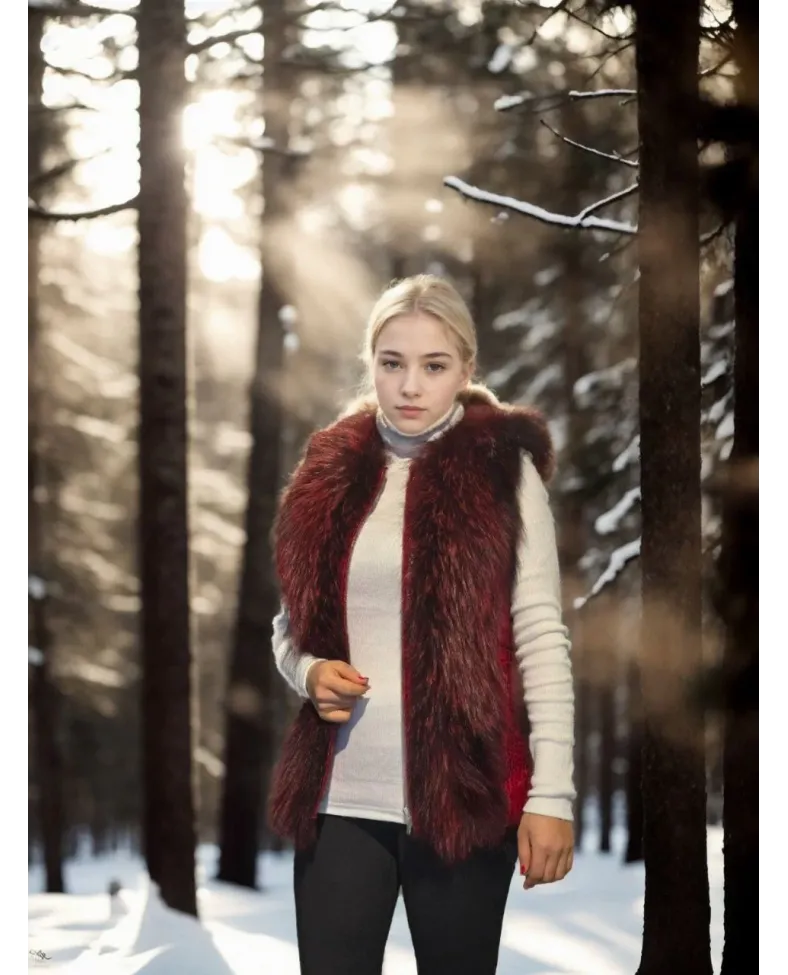 Kadın Kolsuz Fermuarlı Yelek - Kırmızı