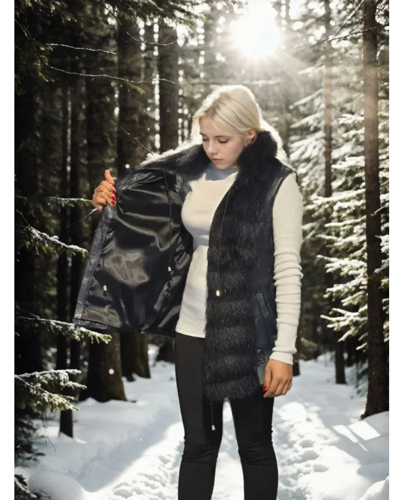 Kadın Kolsuz Fermuarlı Yelek - Lacivert