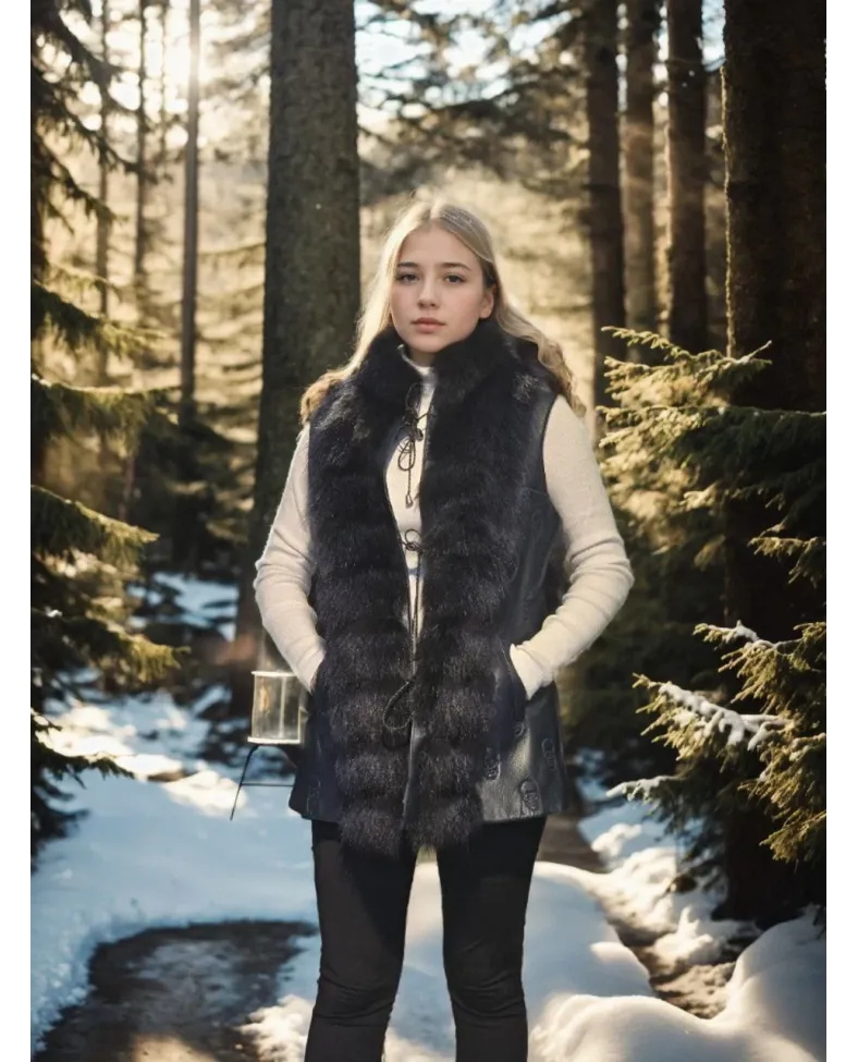 Kadın Kolsuz Fermuarlı Yelek - Lacivert