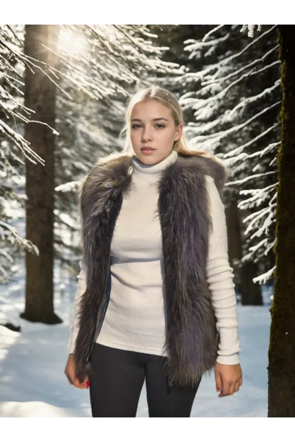 Kadın Kolsuz Fermuarlı Yelek - Siyah