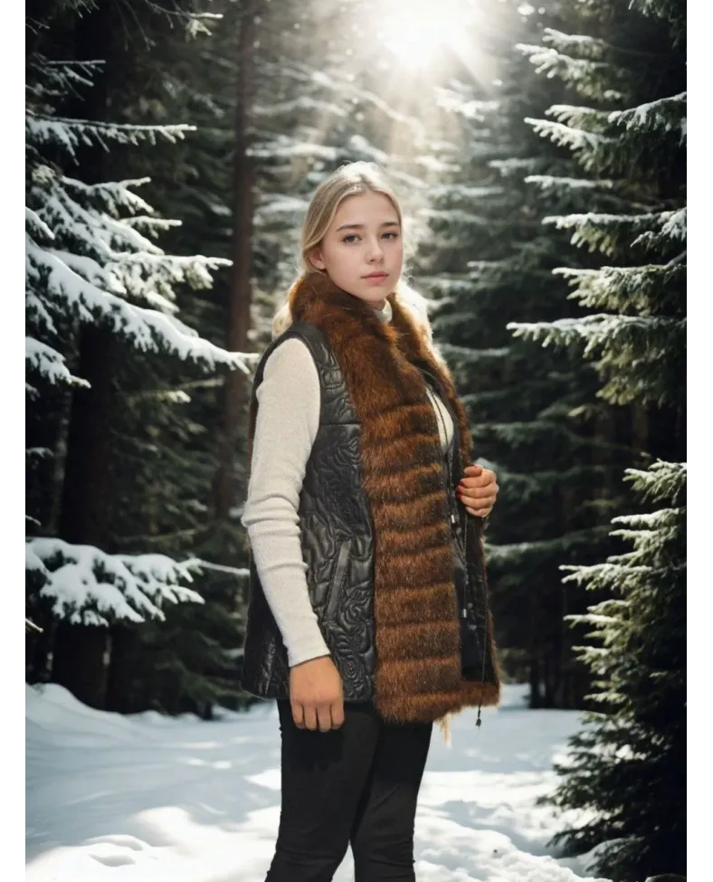 Kadın Kolsuz Fermuarlı Yelek - Siyah