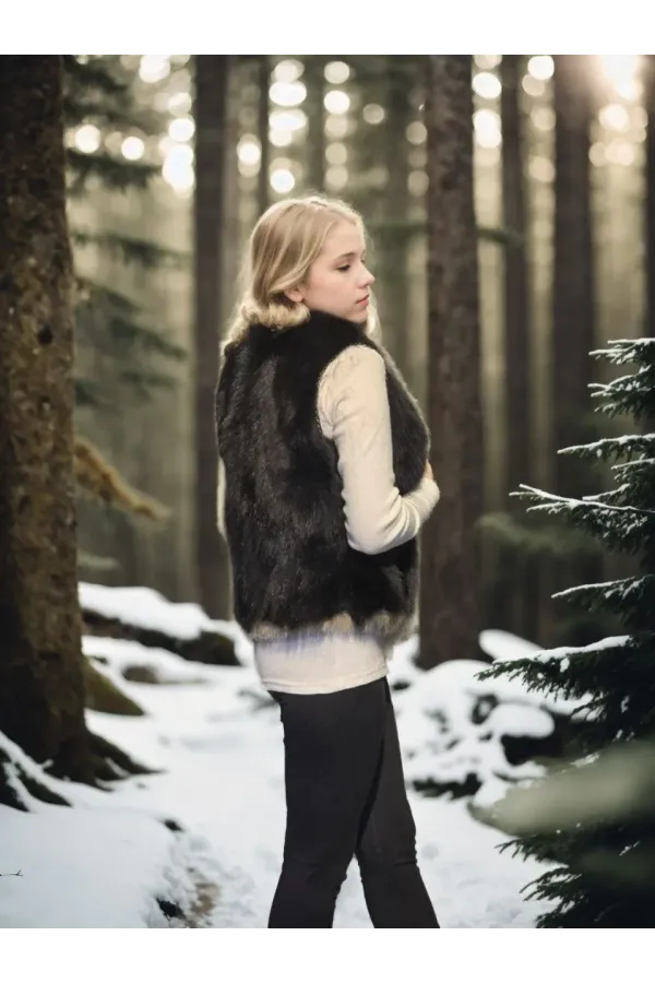 Kadın Kolsuz Fermuarlı Yelek - Siyah