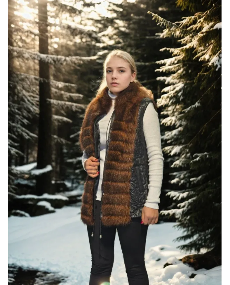 Kadın Kolsuz Fermuarlı Yelek - Siyah