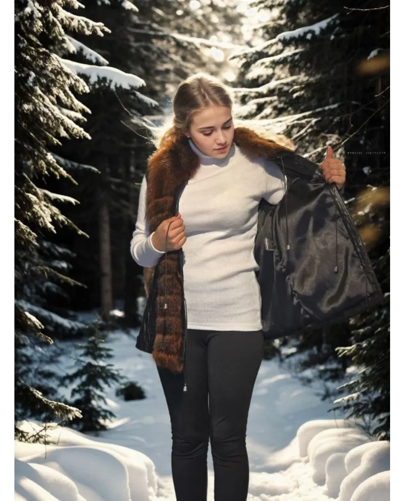 Kadın Kolsuz Fermuarlı Yelek - Siyah