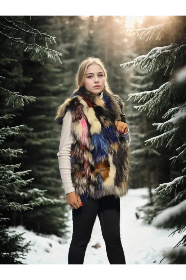 Kadın Kolsuz Hakiki Deri Ceket - Siyah