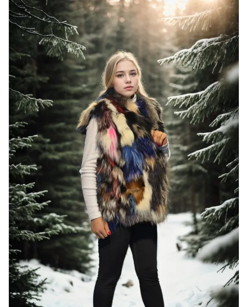 Kadın Kolsuz Hakiki Deri Ceket - Siyah