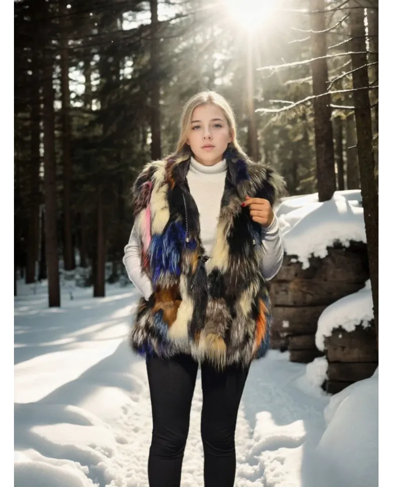 Kadın Kolsuz Hakiki Deri Ceket - Siyah