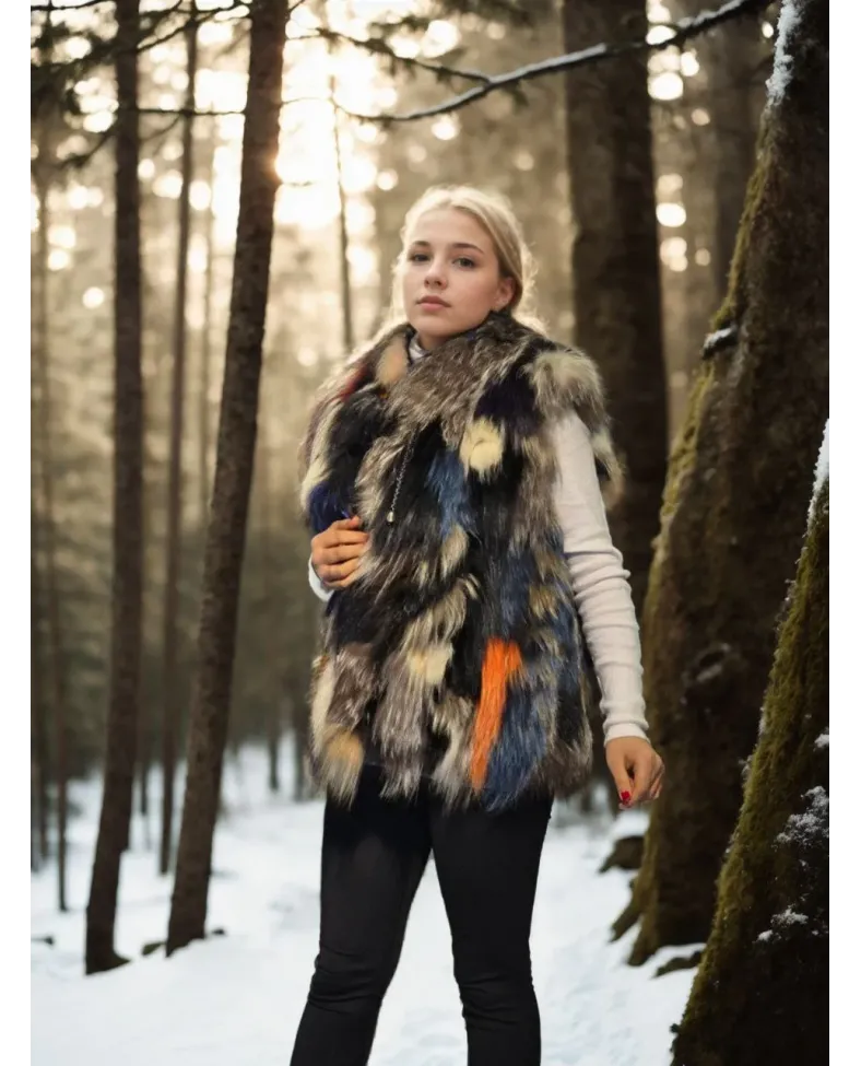 Kadın Kolsuz Hakiki Deri Ceket - Siyah