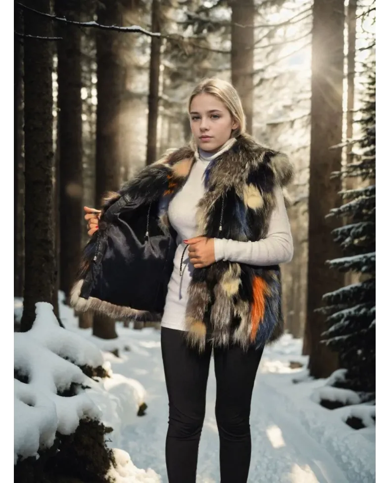 Kadın Kolsuz Hakiki Deri Ceket - Siyah